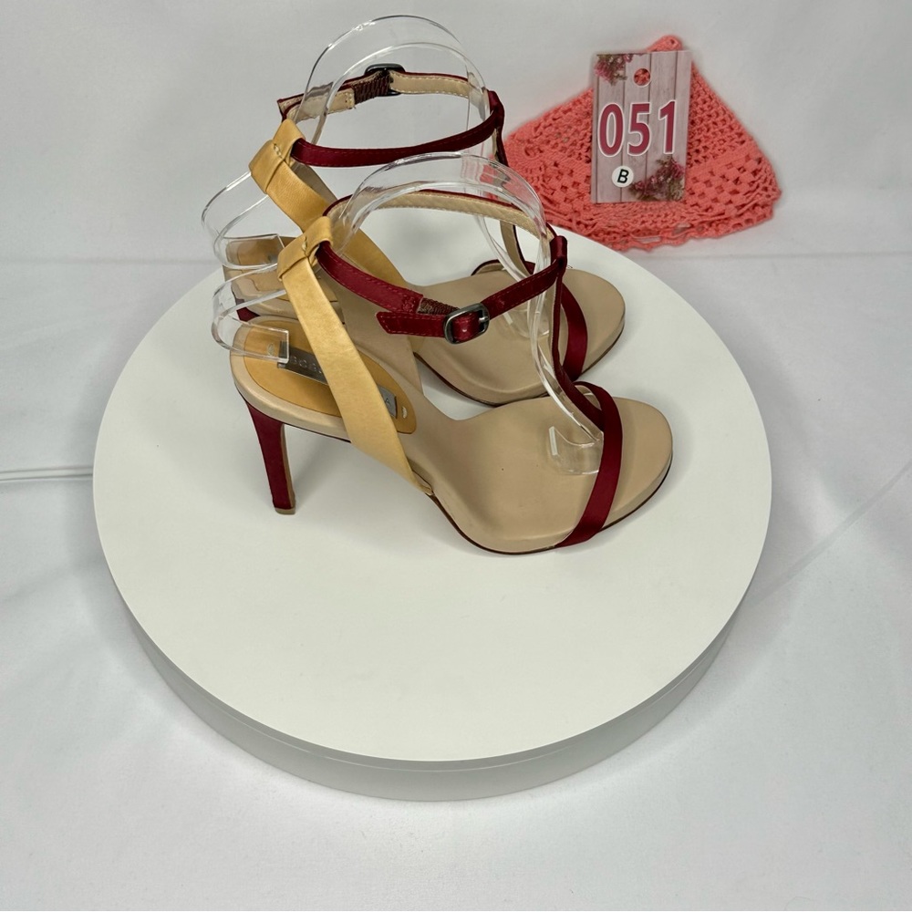 BCBGMAXAZRIA Ma-Danya Leather Angle Strap Slingback Heels Size 7B/37 - Picture 7 of 16